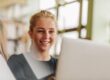 teen girl looks at her laptop and learns about mental health